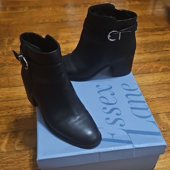Essex Lane Black Ankle Booties with Silver Buckles - Picture 1 of 12